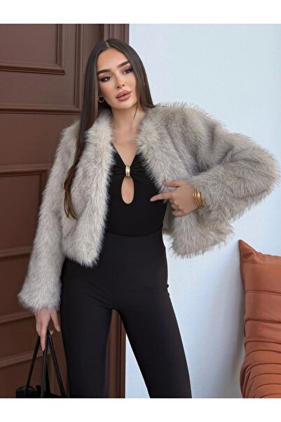 Queensland Non-Shedding Fashion Women's Fur Crop Coat – Short and Stylish Standing Jacket