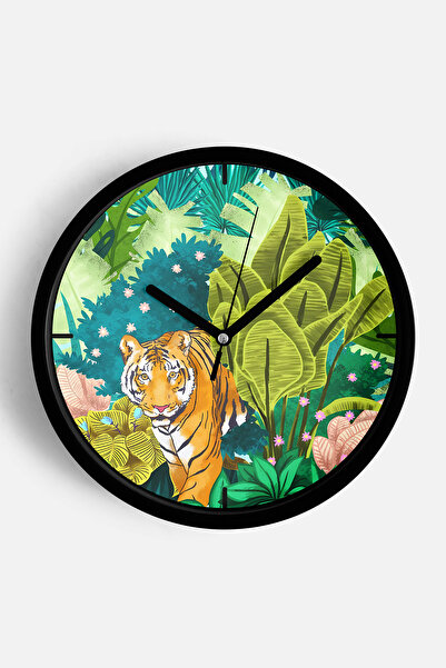 JHAAR Ceas de perete modern Tropic Tiger - 25 cm - Carcasă neagră cu sticlă f...