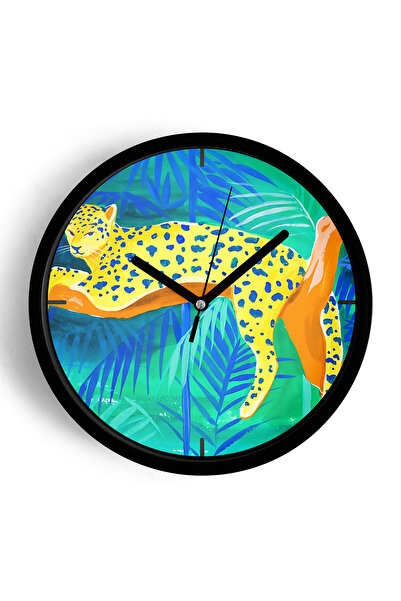 JHAAR Ceas de perete modern cu tematică Tigru Tropical - 35cm - Carcasă neagr...