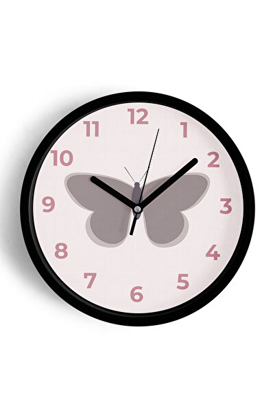 JHAAR ساعة حائط لغرفة الأطفال بتصميم الفراشة - 42 سم - هيكل أسود مع واجهة زجا...