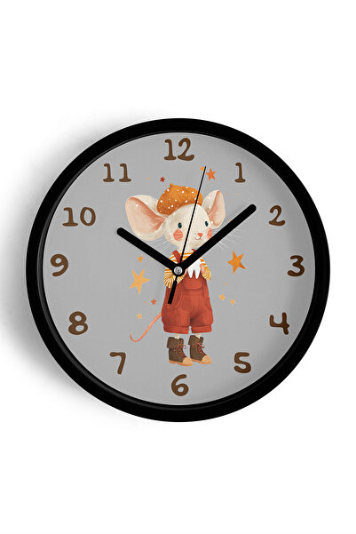 JHAAR Ceas de perete pentru camera copiilor cu ilustrație cu șoricel drăguț -...