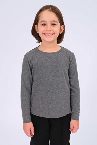 Perendi Unisex Children's Crew Neck Long Sleeve Basic Bodysuit - Anthracite