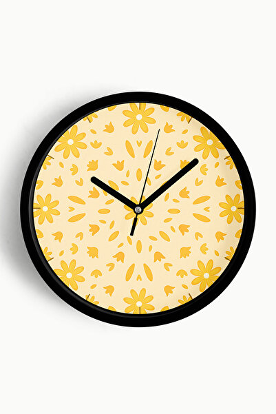 JHAAR ساعة حائط عصرية بتصميم زهور تجريدية - 42 سم - هيكل أسود مع واجهة زجاجية...