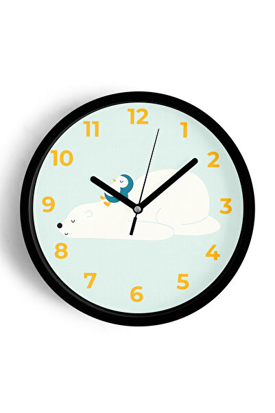 JHAAR Cute Penguin with Bear Design Children's Room Wall Clock - 25cm - Black...