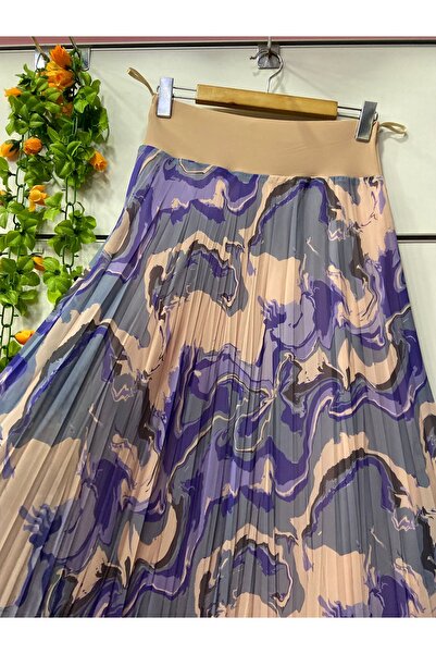 edu collection Patterned Chiffon Bohe Bell Skirt with Lining