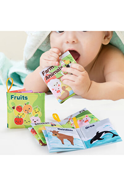 OEM Set of 6 baby sensory books, with rattles and sounds, +3 months, animals, fruits, vehicles