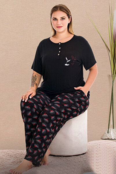lidofya Floral Print Button down Short Sleeve Plus Size Women's Pajama Set