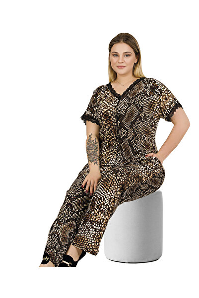 lidofya Short sleeve plus size pajama set with lace trim