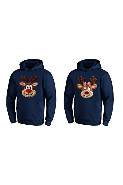 Efendioğlu Design Kapüşonlu 2 adet Sevgili Sweatshirt geyikler baskılı pamukl...