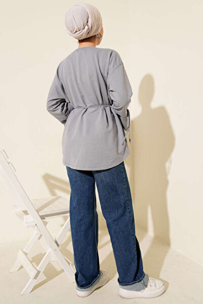 Smy moda Tunic with Two Drawstrings and Lace-Up Sleeves, Crew Neck