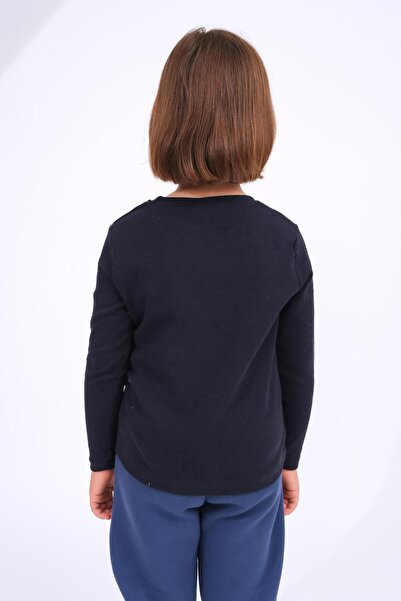 Perendi Unisex Children's Crew Neck Long Sleeve Basic Bodysuit - Navy Blue