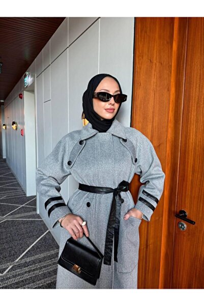 NHMODA Belted Coat with Cashmere Fabric Lining