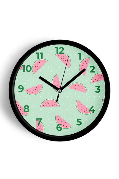 JHAAR ساعة حائط للمطبخ بتصميم البطيخ - 25 سم - هيكل أسود مع زجاج أمامي - آلية...