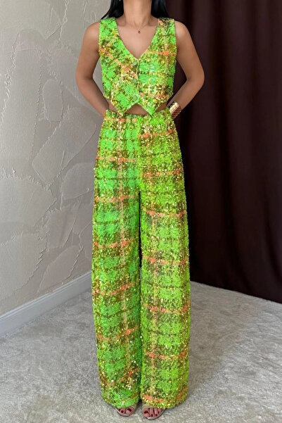 GENCULUS Green Sequin Vest and Pants Set