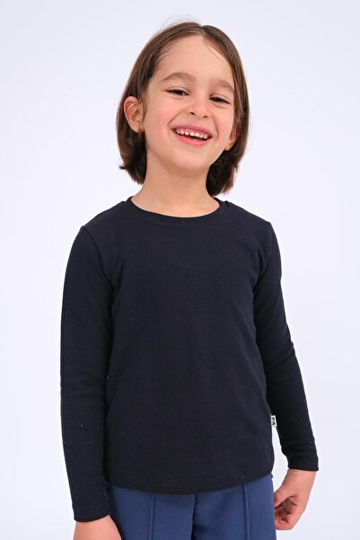 Perendi Unisex Children's Crew Neck Long Sleeve Basic Bodysuit - Navy Blue