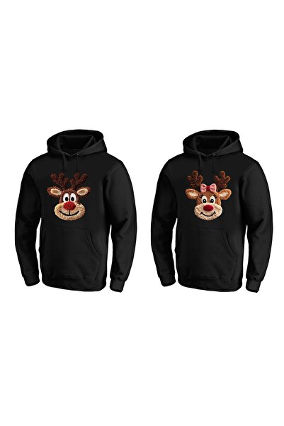 Efendioğlu Design Kapüşonlu 2 adet Sevgili Sweatshirt geyikler baskılı pamukl...