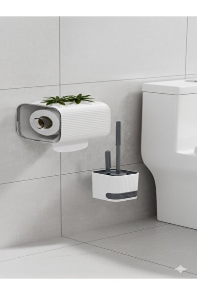 Estava Home طقم فرشاة مرحاض صغيرة مع حامل ورق التواليت ذو حزام لاصق وحاوية لل...