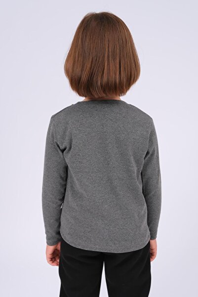Perendi Unisex Children's Crew Neck Long Sleeve Basic Bodysuit - Anthracite