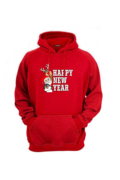 Efendioğlu Design kapüşonlu happy new year baskılı pamuklu 3 iplik yeni yıl S...