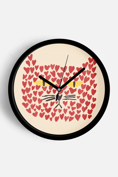 JHAAR ساعة حائط حديثة بتصميم قطة لطيفة - 30 سم - هيكل أسود مع زجاج أمامي - آل...