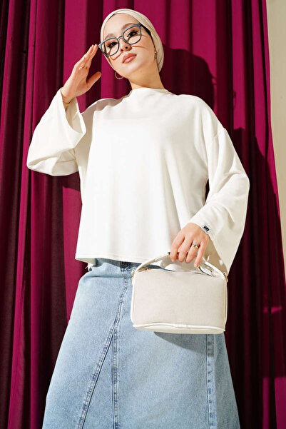 Smy moda Basic Blouse with Wrist Embroidery and Crew Neck