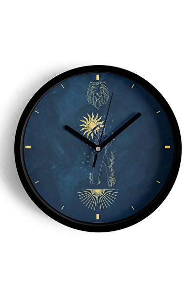 JHAAR Ceas de perete modern Zodiac Leu - 42cm - Carcasă neagră cu sticlă fron...