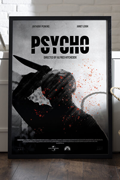Duvarda Psiho crni poster u drvenom okviru, filmska zidna umetnost