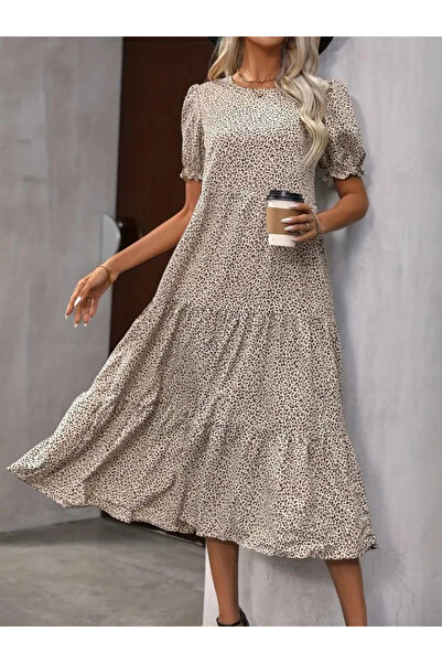 GENCULUS Women's Mini Leopard Print Midi Three-Layer Dress