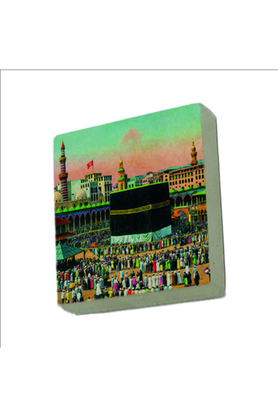 Sadrazam Osmanlı Dönemi Mekke-Kabe Baskılı Doğal Taş Magnet 5cm x 5cm | 1G-Kabe3