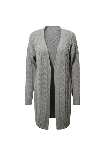 buğrahayalin Women's Gray Long Oversized Knit Cardigan – Chevron Pattern Knitwear