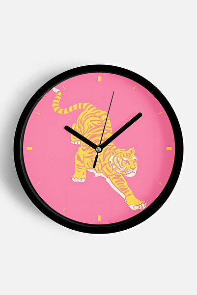 JHAAR ساعة حائط حديثة بتصميم النمر - 30 سم - هيكل أسود مع واجهة زجاجية - آلية...