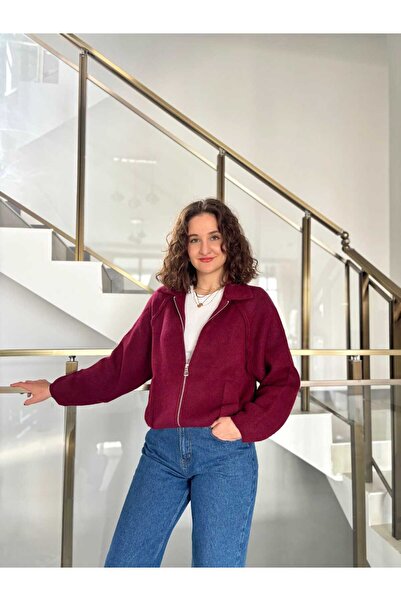 Sude Kızanlıklı Collared Zippered Knitwear Cardigan