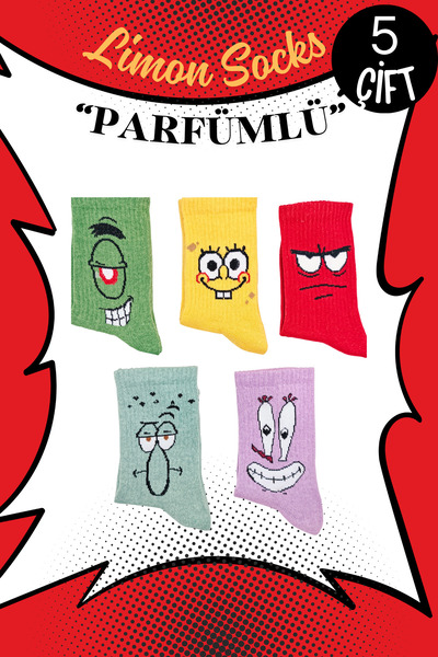 Limon Socks Men's Socks (5 Pairs) Unisex Colorful Washable Model Booties Women's Socks