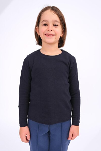 Perendi Unisex Children's Crew Neck Long Sleeve Basic Bodysuit - Navy Blue