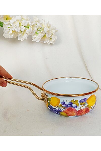 EBRULİEMAYE Üzüm Gold Lux Enamel Pan Sauce Bowl Casserole 1 Liter 16 cm Diameter