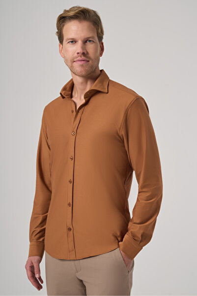 Morven Men's Cinnamon Trend Flat Slim Fit Full Italian Collar Shirt