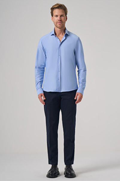 Morven Men's A. Blue Trend Flat S Slim Fit Full Italian Collar Shirt