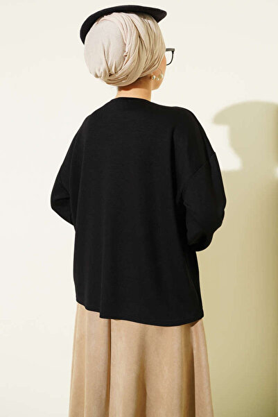 Smy moda Basic Blouse with Wrist Embroidery and Crew Neck