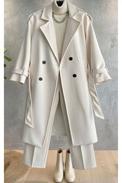 LİNORA Kaban Kaşe Full Belted Ekru