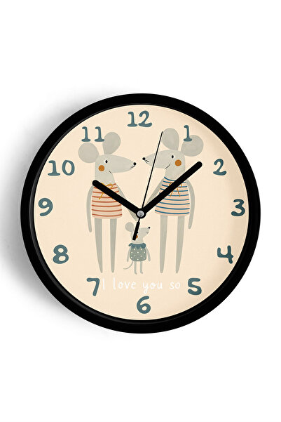 JHAAR ساعة حائط لغرفة الأطفال على شكل عائلة الفئران اللطيفة - 30 سم - هيكل أس...