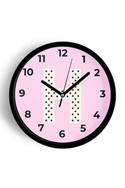 JHAAR Ceas de perete pentru camera fetelor cu litera H - 35cm - Carcasă neagr...