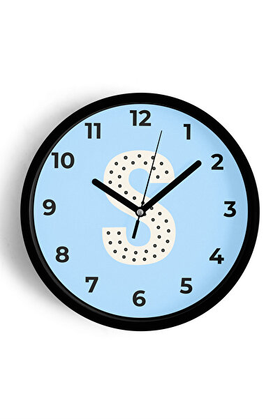 JHAAR ساعة حائط للرجال بحرف S - 30 سم - هيكل أسود مع واجهة زجاجية - آلية صامتة