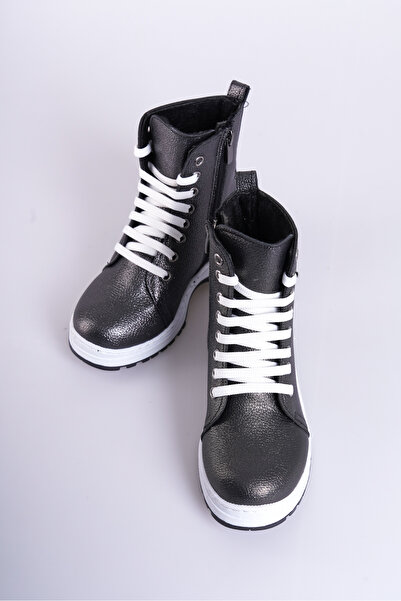 KATEYLER Cizme pentru fetiță cu fermoar, cu pene de platină, cu talpă cusută anti-alunecare