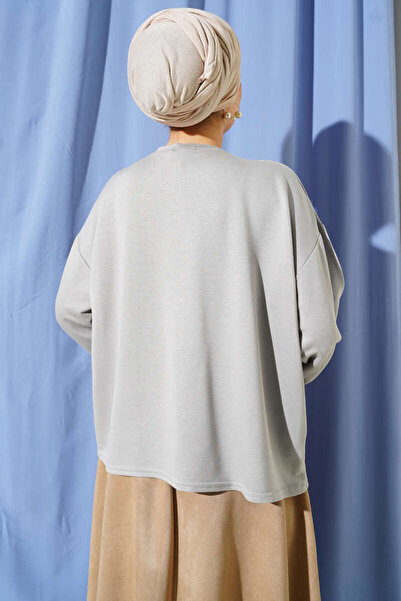 Smy moda Basic Blouse with Wrist Embroidery and Crew Neck