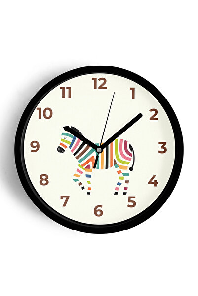 JHAAR ساعة حائط ملونة لغرفة الأطفال - 30 سم - هيكل أسود مع زجاج أمامي - آلية ...