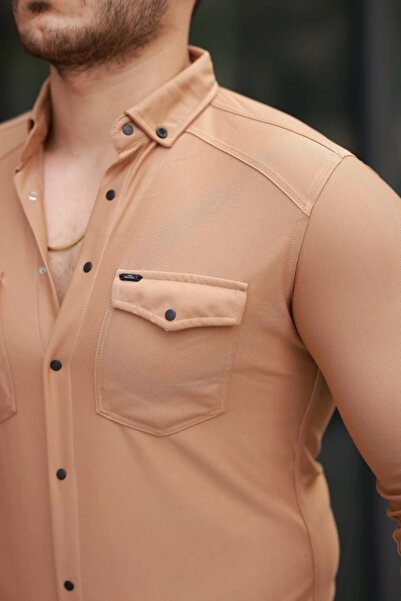 GENCULUS Men's Double Pocket Snap Button Long Sleeve Shirt