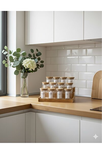 magical dreams 3 katlı Ahşap standlı 12’li mika Kavanoz,Baharatlık (28 adet e...