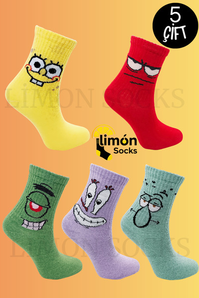 Limon Socks Men's Socks (5 Pairs) Unisex Colorful Washable Model Booties Women's Socks