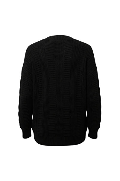 buğrahayalin Women's Black Buttoned Short Knit Cardigan – Twisted Knit Pattern