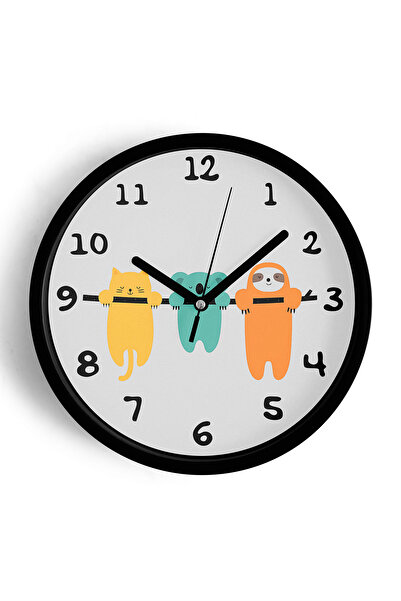 JHAAR ساعة حائط لغرفة الأطفال بتصميم حيوانات لطيفة وحديثة - 30 سم - هيكل أسود...